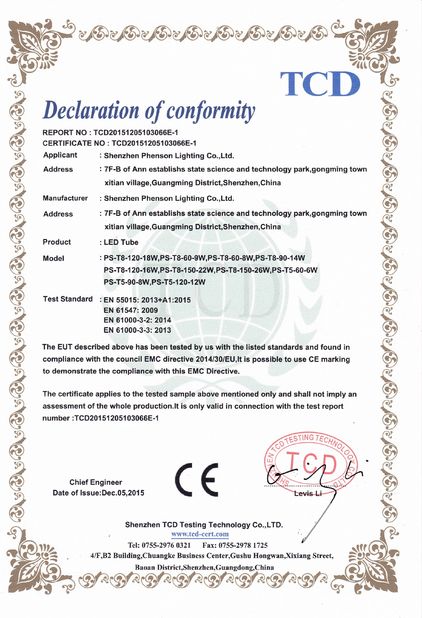 Chiny XT-Phenson lighting Tech.,Ltd Certyfikaty