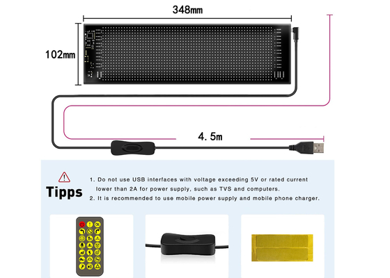 Sterowanie aplikacją Tablica informacyjna LED 20*64 Elastyczny programowalny USB Niestandardowy przewijany komunikat Znaki samochodowe Cyfrowy wyświetlacz