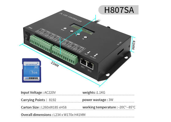 Programowalny kontroler LED SPI DMX512 H807SA 8192 pikseli dla taśmy LED DMX512 WS2811 WS2812B WS2815 APA102